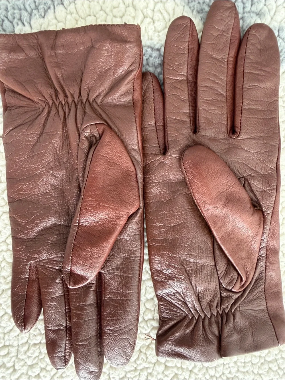 Burberry Brown Leather Gloves Nova Check Lining Women’s Size 7.5